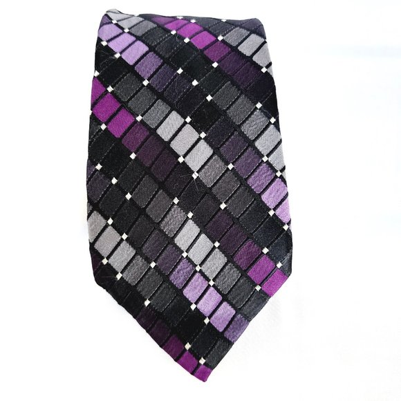 Kenneth Cole Reaction Men's Necktie 100% Silk Multicolor Rectangle/Dots Design - Picture 9 of 10